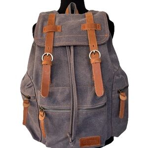 Gearonic Leather Canvas Gray Brown Brass Drawstring Backpack Vintage Style